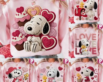 Faux Yarn Snoopy PNG Bundle Valentines Day Latch Hook Chunky Knit Snoopy Love Shirt