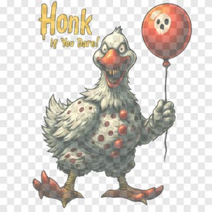 Funny Spooky Goose Halloween PNG Retro Creepy Cute Sublimation Design for Spooky Season Vibes and Horror Fun Clown Goose PNG