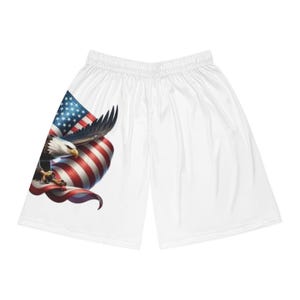 Patriotic Eagle Basketball Shorts: USA Flag 4th of July Sportswear