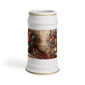 Floral Beer Stein Mug, Vintage Ceramic Tankard, Gold Details, Home Bar Decor, Unique Gift Beer Lovers, Oktoberfest Drinkware, Handcrafted