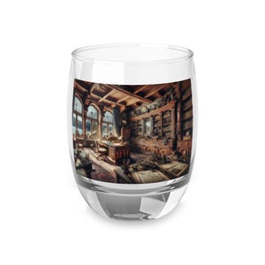 Whiskey Glass with Vintage Library Design | Perfect Gift for Book Lovers, Home Bar Decor, Father&#39;s Day, Birthday, Relaxation