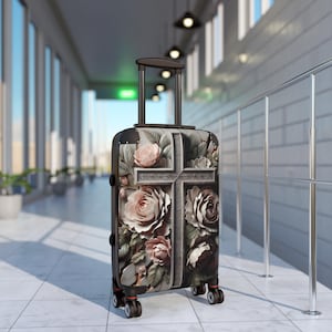 Floral Cross Suitcase - Travel Bag, Luggage, Gift for Travelers, Vacation, Easter, Christian Decor