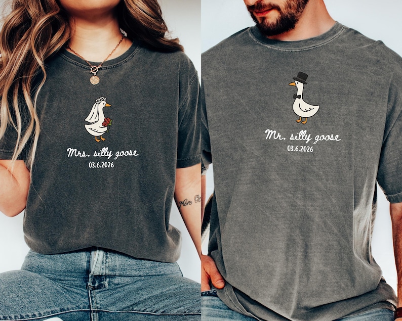 Mr And Mrs Silly Goose Tee, Comfort Colors, Newlywed Matching Couple Shirt, Bride And Groom Funny Honeymoon Tshirt, Wedding Gift Anniversary image 7