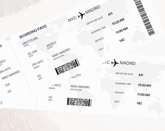 Plantilla editable de tarjeta de embarque, regalo sorpresa de vacaciones (descarga digital)