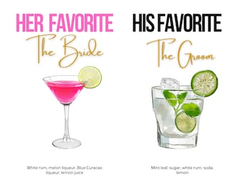 Menú de bebidas de autor editable para bodas (plantilla digital)