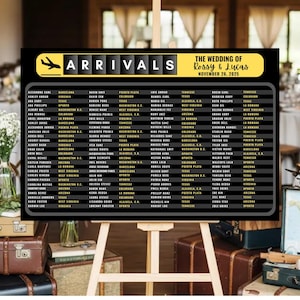 Departures Wedding Seating Chart - Airport Flight Board Design, Travel Theme Destination Sign, Alphabetical Guest List Printable Digital