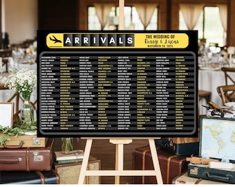 Plano de asientos para bodas en destinos turísticos – Diseño de panel de vuelos en aeropuertos (PDF digital)