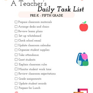Daily Teacher Task List Printable | Pre-k to 5th Grade Teachers | Back ...