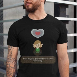 Playera Link Piece of Heart | Camiseta Epic Gamer Love | Diseño de héroe adorable | Camiseta inspirada en el héroe legendario
