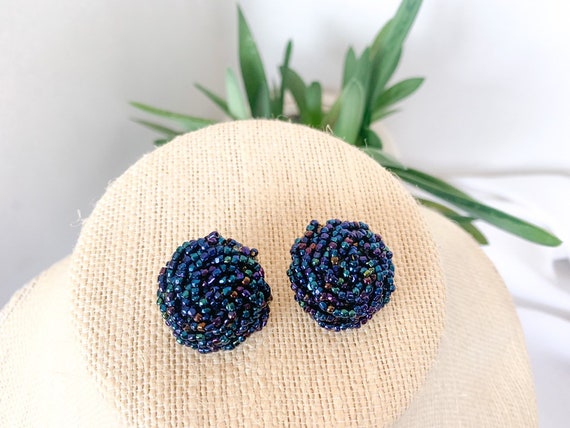 Midnight Iridescent Blue beaded earrings - image 4