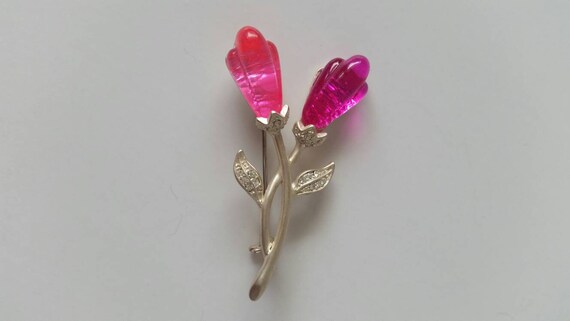 Vintage Pink Tulip Bouquet Brooch Pin - image 2