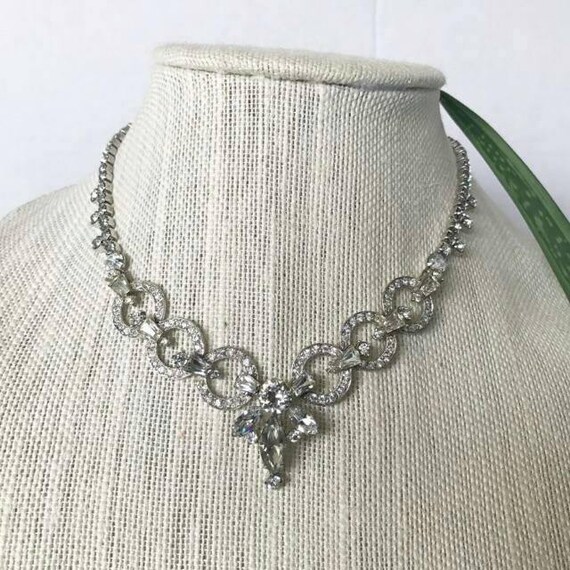 1940s Art Deco Rhinestone Necklace wedding prom - image 1