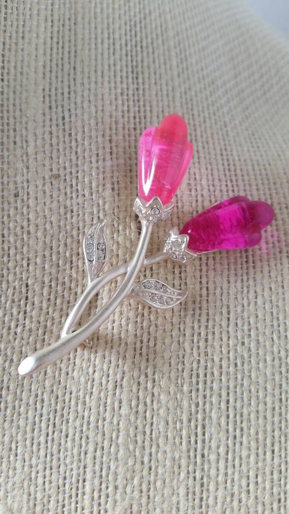 Vintage Pink Tulip Bouquet Brooch Pin - image 1