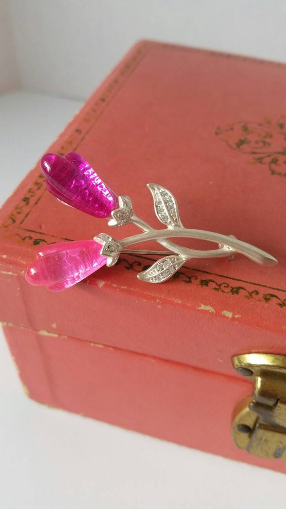 Vintage Pink Tulip Bouquet Brooch Pin - image 3