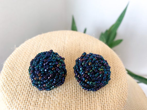 Midnight Iridescent Blue beaded earrings - image 1