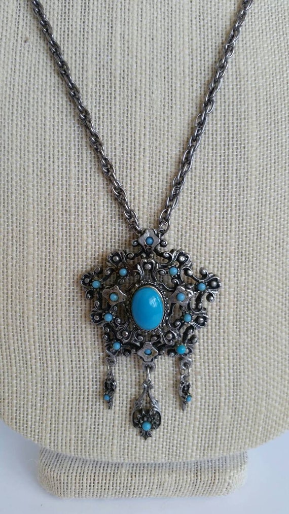 Vintage faux turquoise pendant necklace - image 2