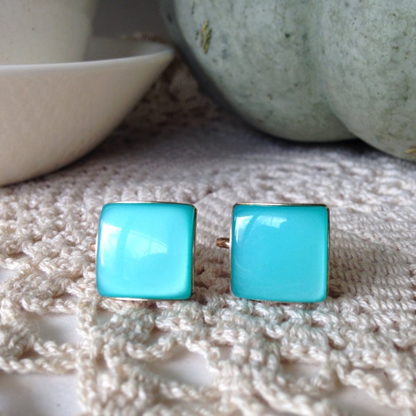 Vintage Aqua Square Moonglow Earrings