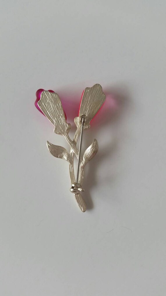 Vintage Pink Tulip Bouquet Brooch Pin - image 4