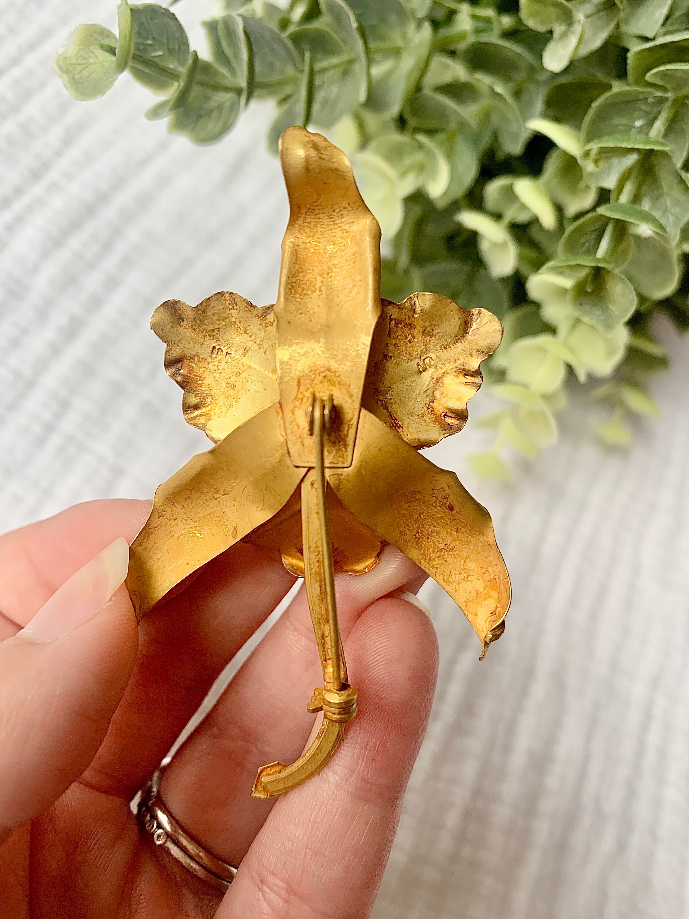 18K Gold Orchid Flower Vintage Brooch Etsy Australia