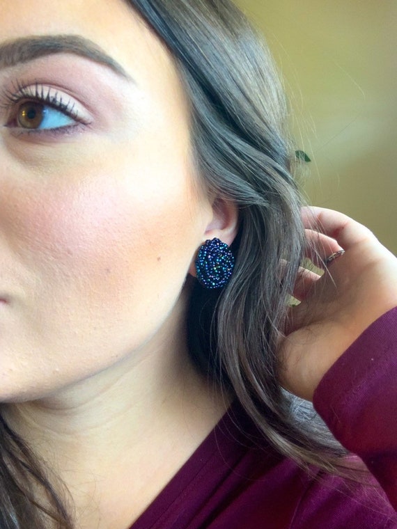 Midnight Iridescent Blue beaded earrings - image 2