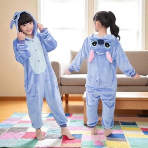 Disney Lilo Stitch Pajamas Children Cartoon Plush Kigurumi Onesies Winter Warm Clothes for Boys Girls Christmas Gifts
