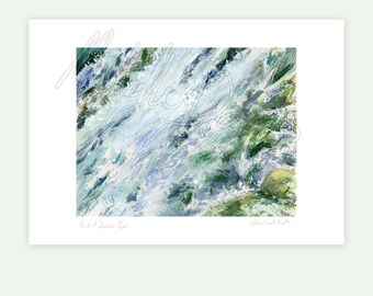 Art Print: "Elm Creek Falling", Waterfall Watercolor