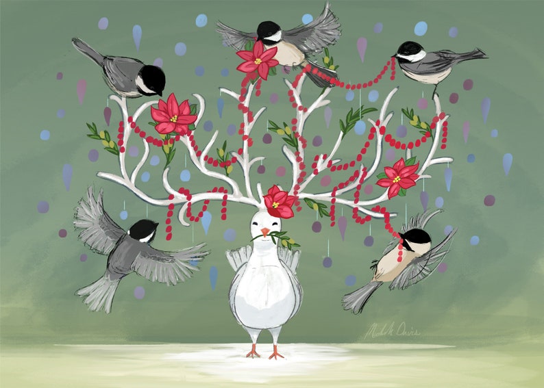 Printable Christmas Holiday Dove Card Digital Download image 2