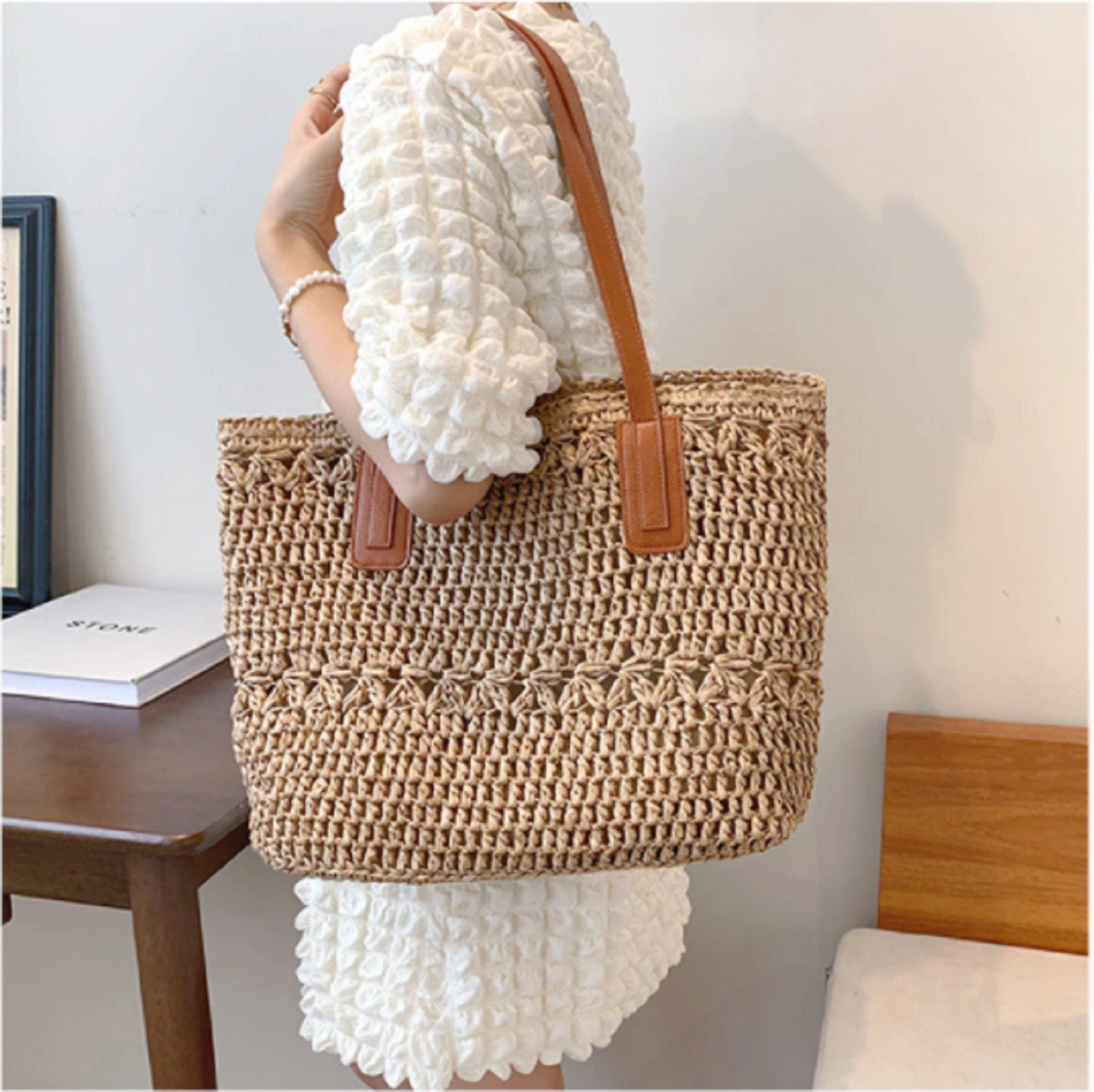 Straw Bag Handbag Beach Style Woven Market Bags Summer Color For Women  Designer Luxury Cute Zipper Matching Tote - Yahoo Shopping