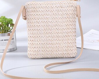 white straw crossbody bolsa