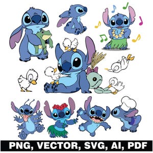 Stitch & Angel Watercolor Clipart Bundle: High-Res PNGs (Commercial Use, Digital Download
