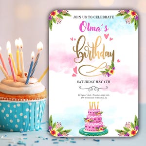 Editable Birthday Card Template: Printable Party Invitation (Digital Download, Canva Template A4 Size)