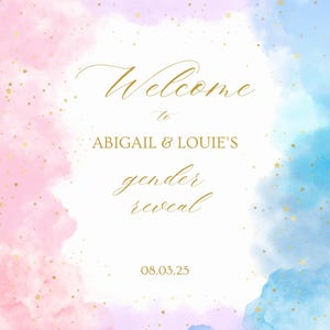 Editable Gender Reveal Welcome Sign • Pink and Blue Watercolor Canva Template • Digital Download for Baby Shower
