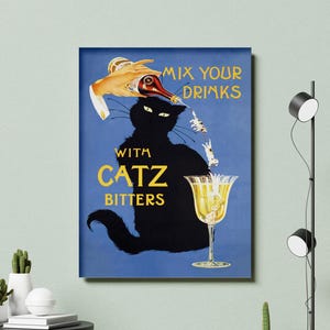 Bitters Poster, lustige Katzen-Cocktail Wandkunst, Retro Bar Decor Druck, Geschenk für Sie, Vintage Drink Schild