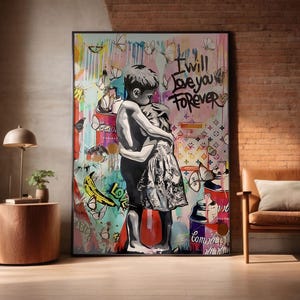 Banksy Pop Art canvas, pop culture painting, graffiti painting, banksy street art - banksy painting, Banksy i will love you forever