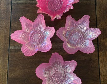 4 Akcam Flower Shaped Bowls W/Iridescent Finish Made In Turkey