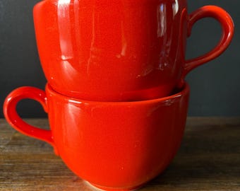 Tazas rojas Wächtersbach - Pareja de cerámica alemana vintage