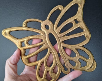 Vintage Brass Butterfly Trivet – Made in Canada by Riverside Brass Co. – 1970s Decorative Kitchenware