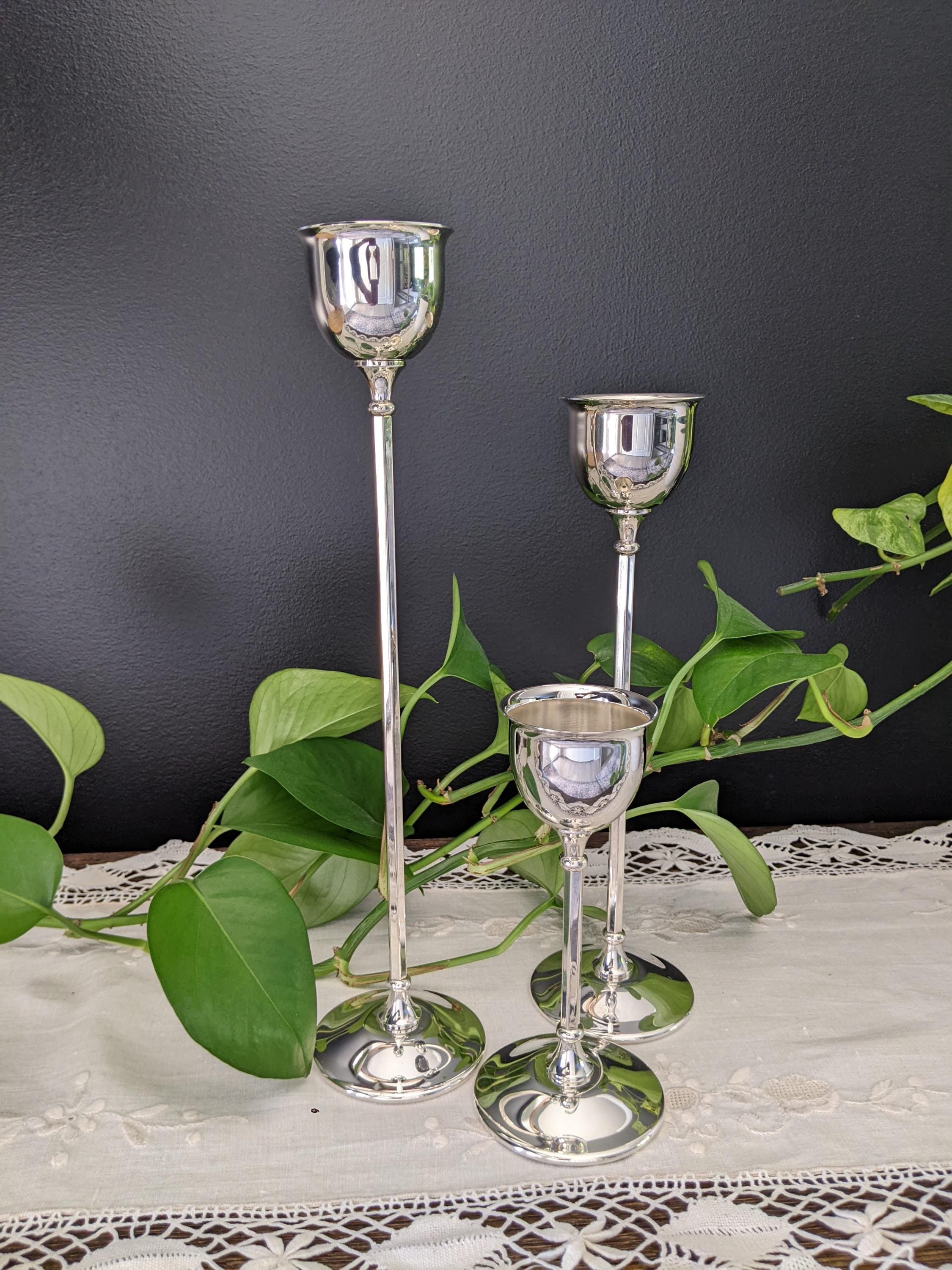 Birks St. James Silver Tulip Candleholders Trio – Vintage EP Brass