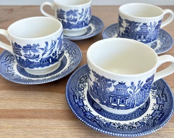 Set da tè e piattino Churchill Blue Willow - Porcellana transferware vintage inglese
