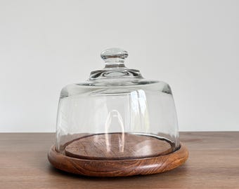 Gailstyn Sutton Vintage Teak Cheese Board with Clear Glass Cloche