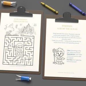 Baby Poseidon Activity Page: Greek Gods Coloring, Maze (PDF Download) Greek Mythology children coloring sheets