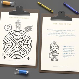 Baby Ares Activity Page: Greek Gods Worksheet, Coloring, Maze (PDF Download) Greek Mythology children coloring sheets