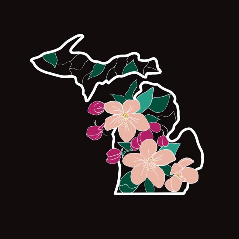 Michigan Apple Blossom Print: Hand-drawn State Flower Art (digital ...