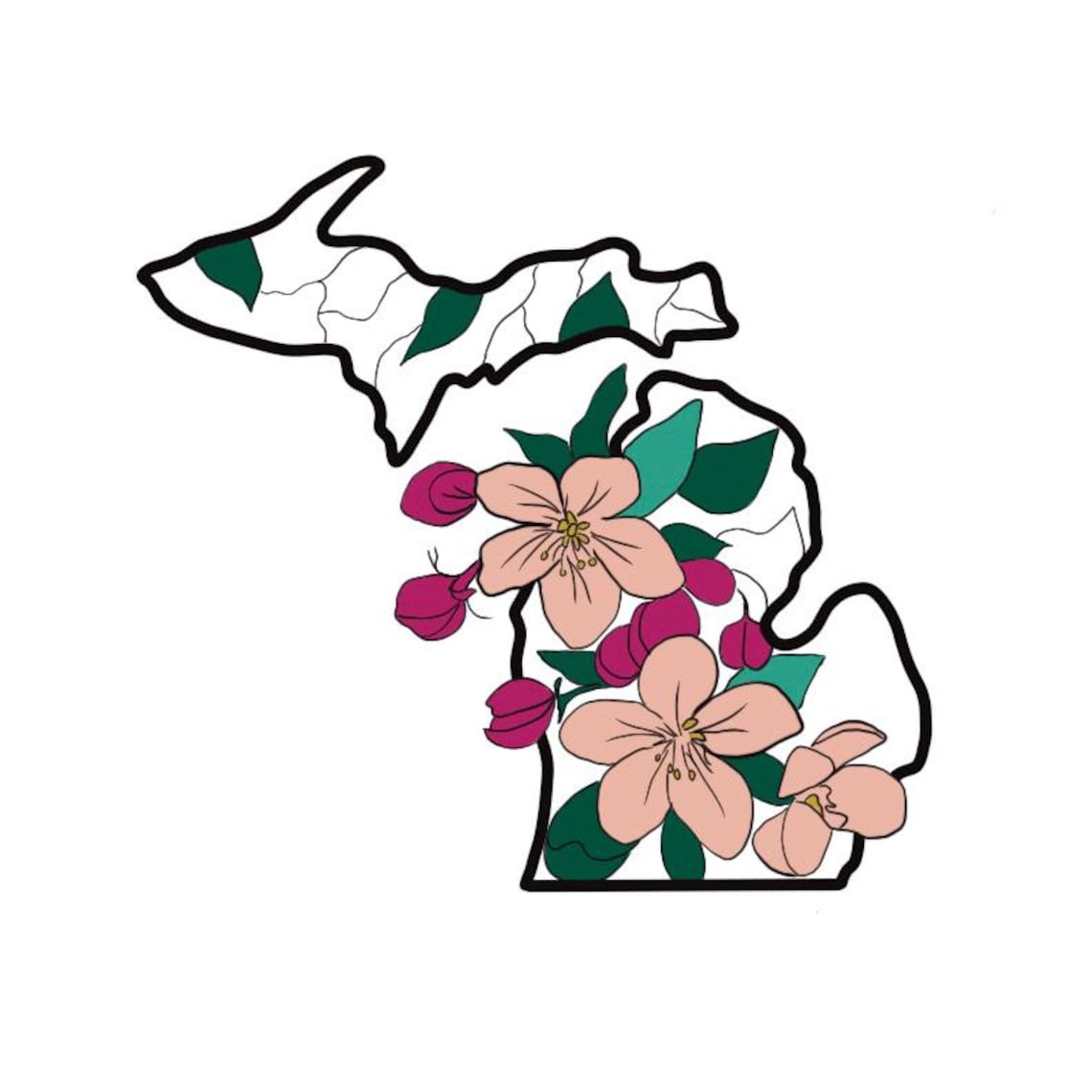 Michigan Apple Blossom Print: Hand-drawn State Flower Art (digital ...
