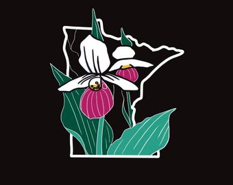 Hand-Drawn Lady's Slipper Print: Minnesota State Flower Art