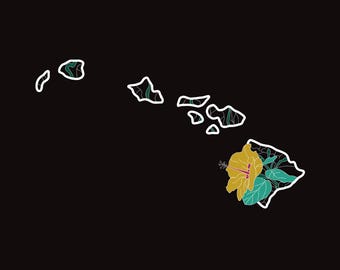 Hand-Drawn Hawaii Hibiscus Print: Custom State Flower Art (Digital Download)