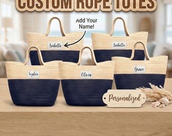 Personalized Rope Tote Bag, Handwoven Braided Straw Beach Purse, Padded Handle Summer Market Bag