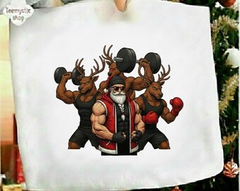 Christmas Fitness PNG, Bodybuilder Santa, Gym Holiday Graphic (Digital Download)