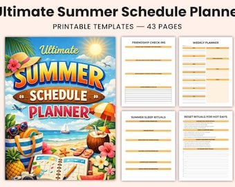 Ultimate Summer Schedule Planner, Printable Daily Summer Planner, Weekly Routine Organizer, Summer Goals Planner, Kids and Family Planner.