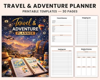 Travel Planner Printable, Adventure Planner PDF, Trip Organizer, Vacation Planner, Travel Itinerary, Packing List, Digital Download